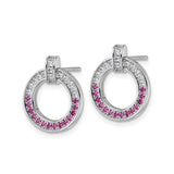 Sterling Silver Circle Stud Earrings with White and Pink Cubic Zirconia, Open Hoop Design