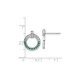 Sterling Silver Circle Stud Earrings with Green and White Cubic Zirconia, Modern Open Hoop Design