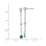 Sterling Silver Dangle Earrings with Round Green Cubic Zirconia and Polished Bead Accents
