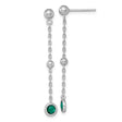 Sterling Silver Dangle Earrings with Round Green Cubic Zirconia and Polished Bead Accents