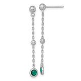 Sterling Silver Dangle Earrings with Round Green Cubic Zirconia and Polished Bead Accents