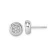 Sterling Silver Stud Earrings with Round Bezel and Cluster Cubic Zirconia, Minimalist Design