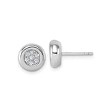 Sterling Silver Stud Earrings with Round Bezel and Cluster Cubic Zirconia, Minimalist Design