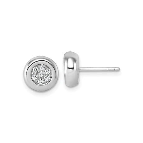 Sterling Silver Stud Earrings with Round Bezel and Cluster Cubic Zirconia, Minimalist Design