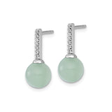 Sterling Silver Drop Bar Earrings with Pale Green Gemstone Spheres and Clear Accents