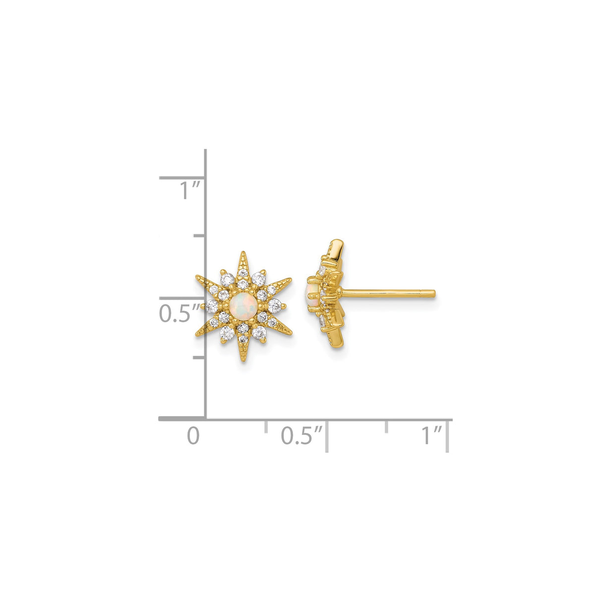 Sterling Silver Starburst Stud Earrings with Lab Created Opal and Cubic Zirconia, Sun Motif Design