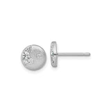 Sterling Silver Stud Earrings with Cubic Zirconia Crescent Accents, Brushed Finish, Modern Design