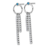 Sterling Silver Dangle Earrings with Blue Gemstone Accent and Cubic Zirconia Strands