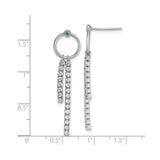 Sterling Silver Dangle Earrings with Blue Gemstone Accent and Cubic Zirconia Strands