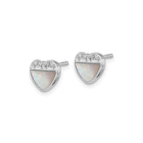 Sterling Silver Heart Stud Earrings with Cubic Zirconia and Mother of Pearl Split Design