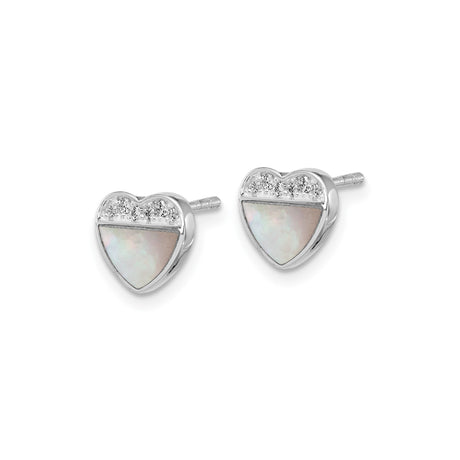 Sterling Silver Heart Stud Earrings with Cubic Zirconia and Mother of Pearl Split Design