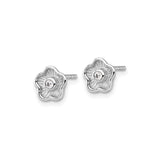 Sterling Silver Floral Stud Earrings with Round Cut Clear Stone, Five Petal Design