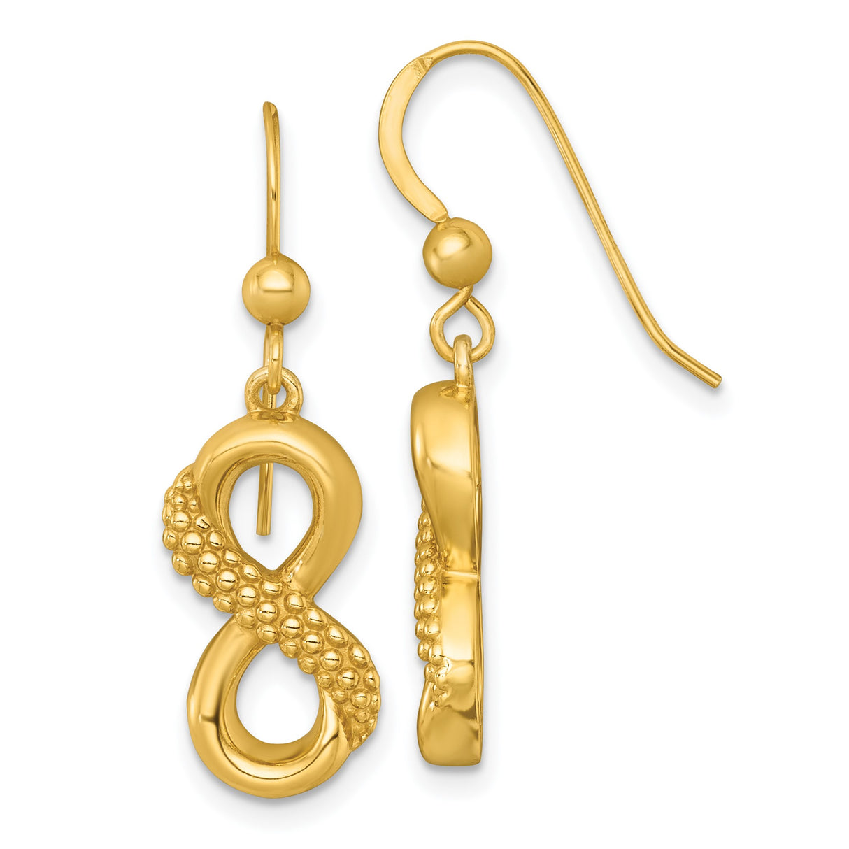 Sterling Silver Infinity Dangle Earrings with Textured Beading Hook Design