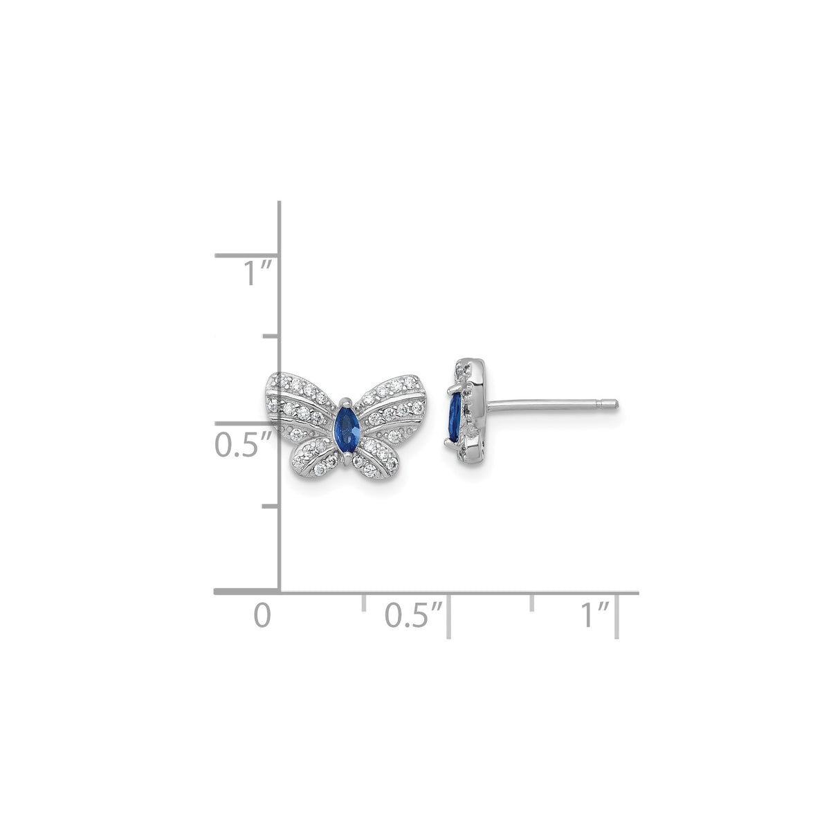 Sterling Silver Butterfly Stud Earrings with Marquise Blue Gemstone and Cubic Zirconia Pavé