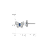 Sterling Silver Butterfly Stud Earrings with Marquise Blue Gemstone and Cubic Zirconia Pavé