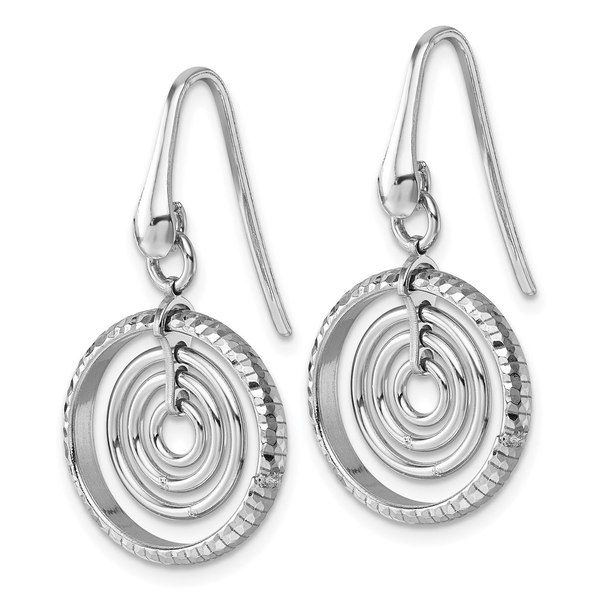 Sterling Silver Dangle Earrings with Hammered Concentric Circles, Geometric Minimalist Design