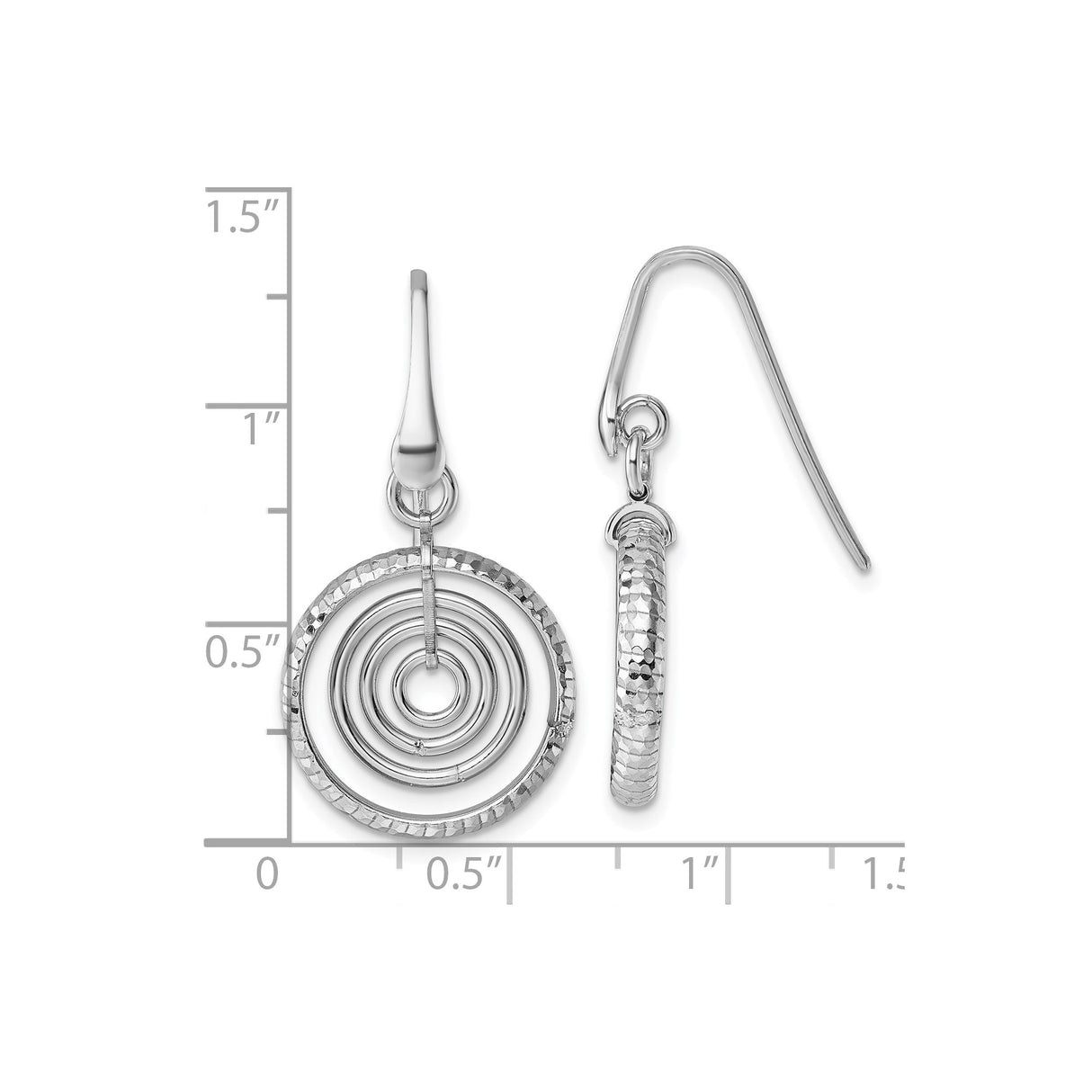 Sterling Silver Dangle Earrings with Hammered Concentric Circles, Geometric Minimalist Design