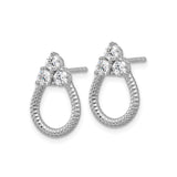 Sterling Silver Twisted Hoop Earrings Three CZ Clusters