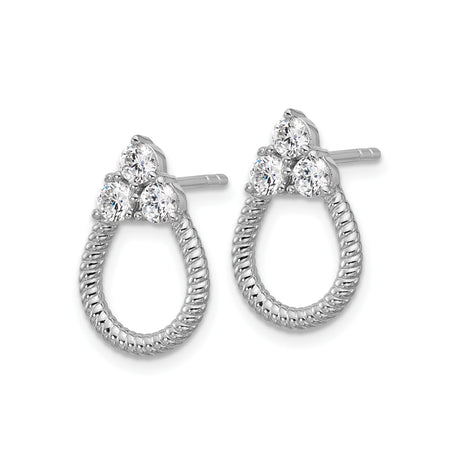 Sterling Silver Twisted Hoop Earrings Three CZ Clusters