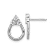 Sterling Silver Twisted Hoop Stud Earrings for Women with Three CZ Cluster Stones, Textured Rope Design, Rhodium Plated Silver Posts, Elegant Jewelry for Everyday or Formal Fashion Wear
