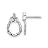 Sterling Silver Twisted Hoop Stud Earrings for Women with Three CZ Cluster Stones, Textured Rope Design, Rhodium Plated Silver Posts, Elegant Jewelry for Everyday or Formal Fashion Wear