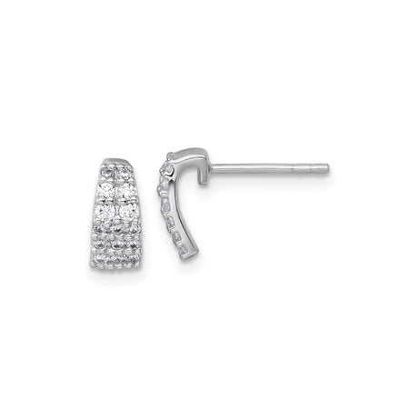 Sterling Silver Stud Earrings with Cubic Zirconia, Tapered Three Row Pave Design
