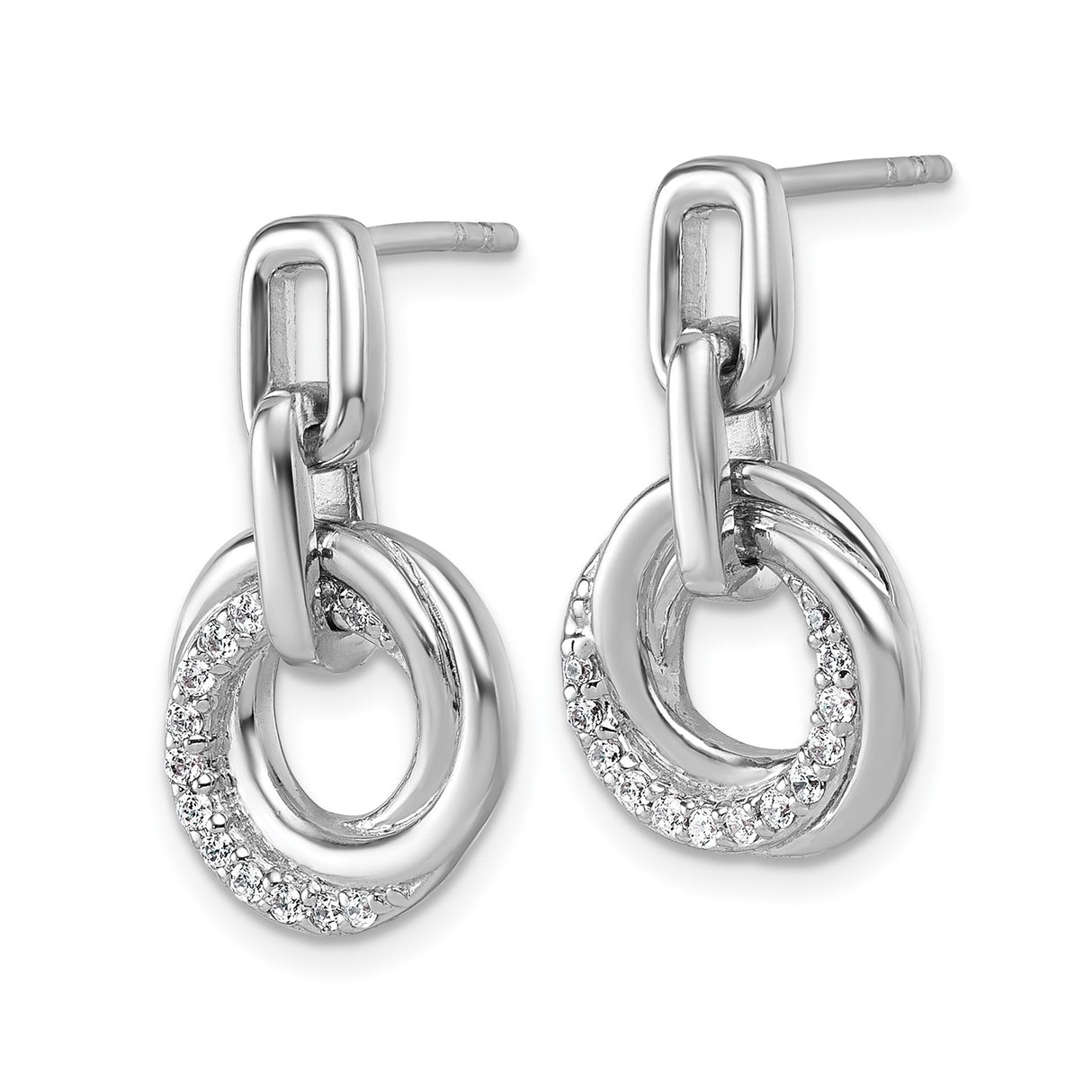 Sterling Silver Drop Earrings with Interlocking Circles and Cubic Zirconia Pavé Twist Design