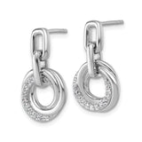 Sterling Silver Drop Earrings with Interlocking Circles and Cubic Zirconia Pavé Twist Design