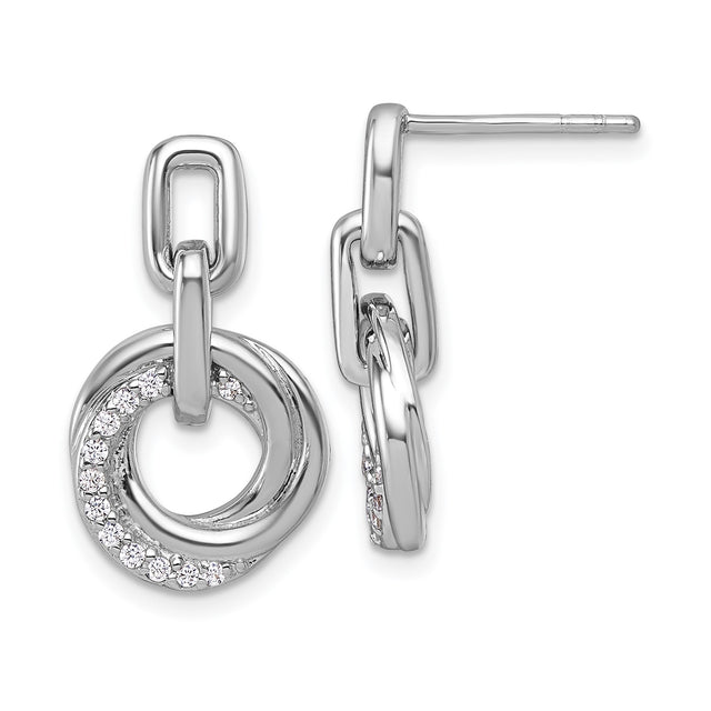 Sterling Silver Drop Earrings with Interlocking Circles and Cubic Zirconia Pavé Twist Design