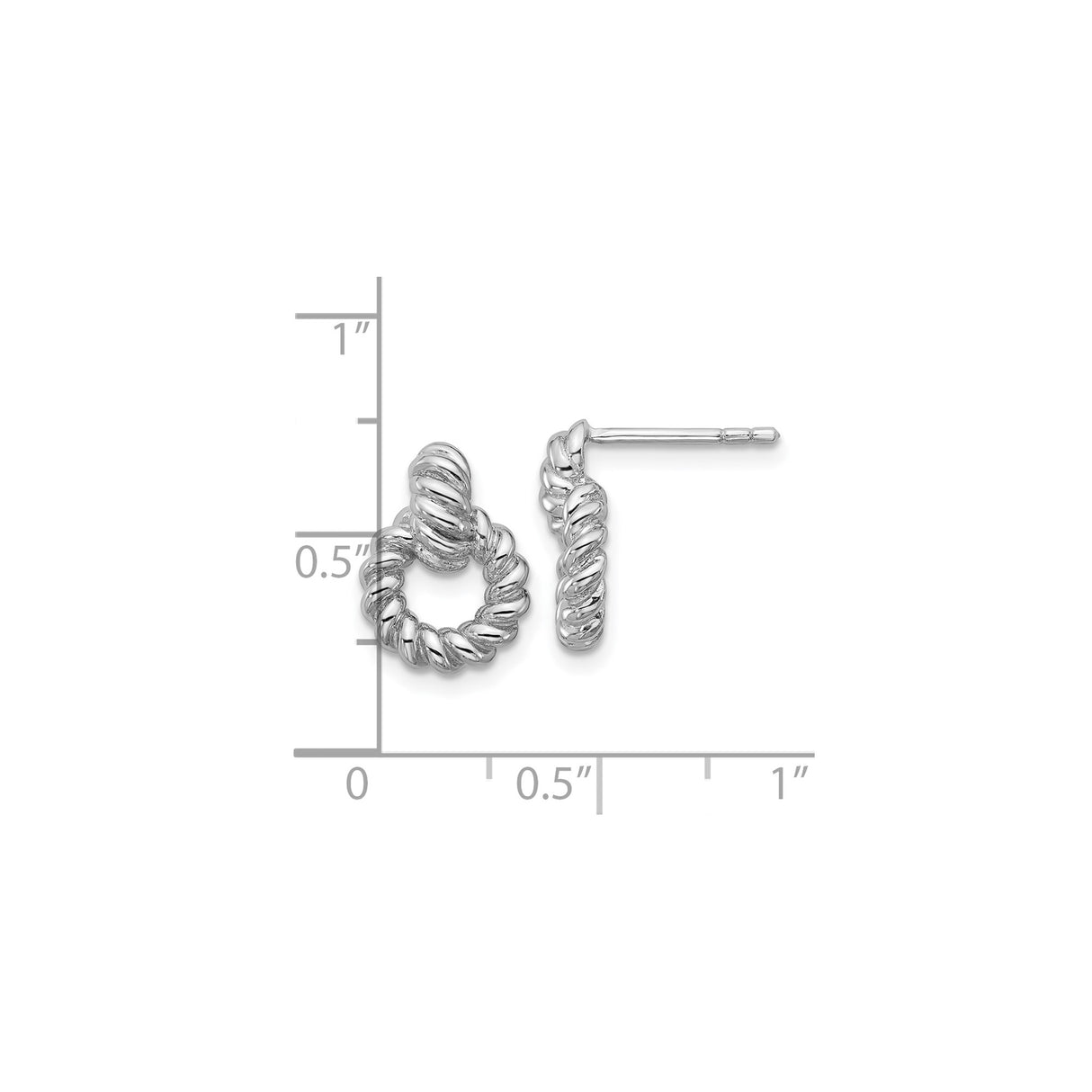 Sterling Silver Rhodium Plated Twisted Rope Stud Earrings