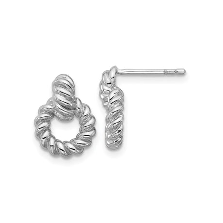Sterling Silver Twisted Rope Circle Stud Earrings for Women, Rhodium Plated with Polished Loop Design, Lightweight Classic Studs for Daily Wear, Elegant Minimalist Fashion Jewelry Symbolizing Unity