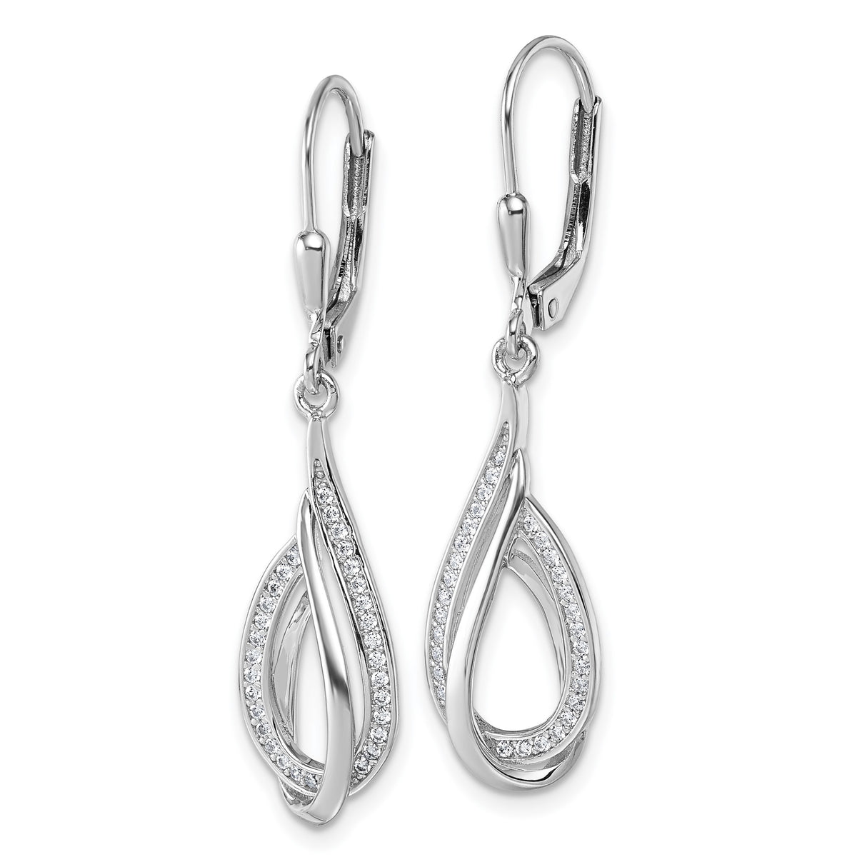 Sterling Silver Dangle Earrings with Cubic Zirconia, Twisted Teardrop Design