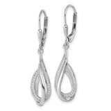 Sterling Silver Dangle Earrings with Cubic Zirconia, Twisted Teardrop Design