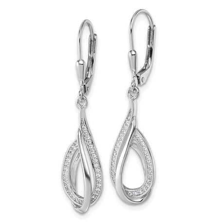 Sterling Silver Dangle Earrings with Cubic Zirconia, Twisted Teardrop Design