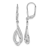 Sterling Silver Dangle Earrings with Cubic Zirconia, Twisted Teardrop Design
