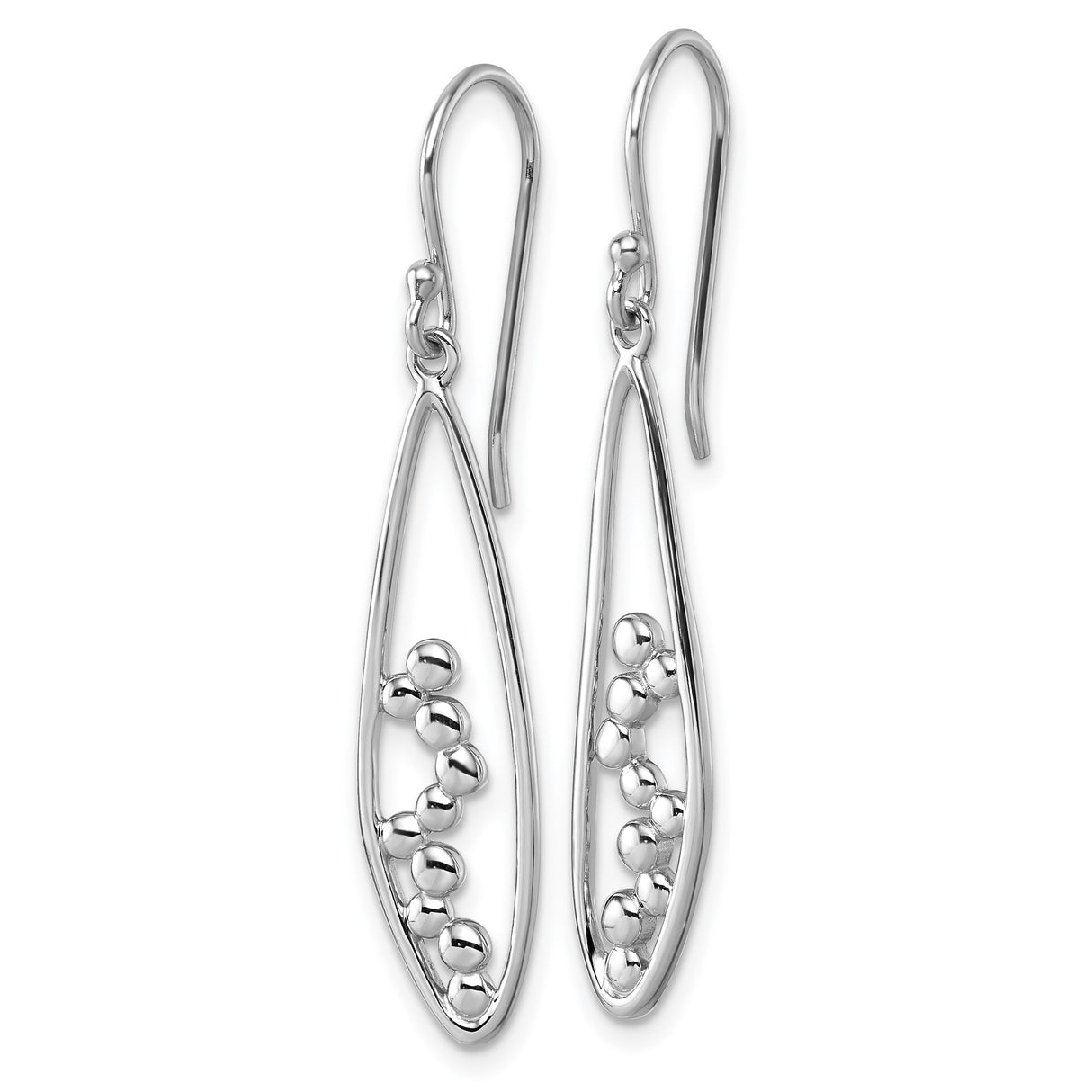 Sterling Silver Dangle Earrings with Open Marquise Teardrop Design and Polished Beads