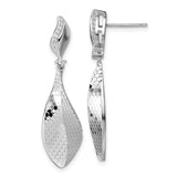 Sterling Silver Drop Earrings with Cubic Zirconia, Diamond Cut Leaf Design, Rhodium Plated