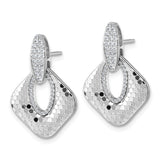 Sterling Silver Dangle Earrings with Cubic Zirconia, Open Teardrop and Square Design