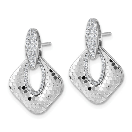 Sterling Silver Dangle Earrings with Cubic Zirconia, Open Teardrop and Square Design