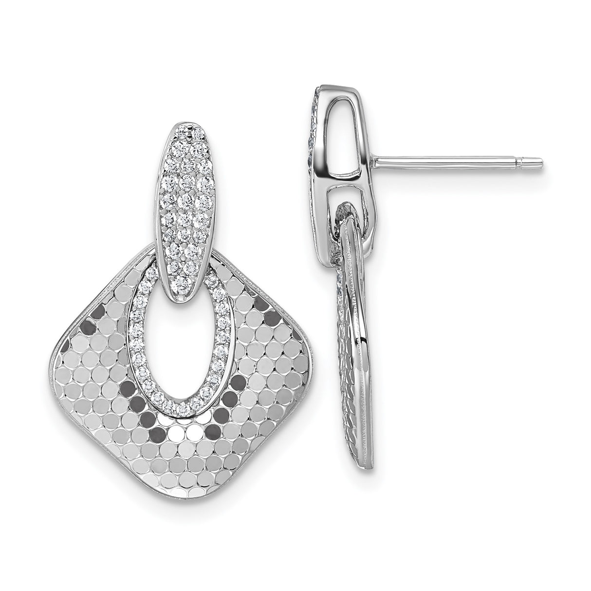Sterling Silver Dangle Earrings with Cubic Zirconia, Open Teardrop and Square Design