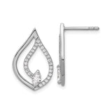 Sterling Silver Teardrop Stud Earrings for Women with Marquise Cut Center Stone, Shimmering Pavé Setting, Elegant Flame Design, Rhodium Plated Silver Studs for Daily Wear or Formal Occasions