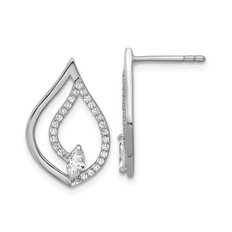 Sterling Silver Teardrop Stud Earrings for Women with Marquise Cut Center Stone, Shimmering Pavé Setting, Elegant Flame Design, Rhodium Plated Silver Studs for Daily Wear or Formal Occasions