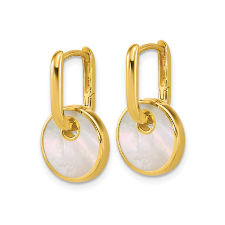 Sterling Silver Dangle Earrings with Mother-of-Pearl Inlay, Modern Minimalist Design