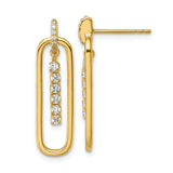 Sterling Silver Oval Dangle Earrings with Clear Cubic Zirconia, Modern Drop Design for Women