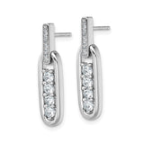 Sterling Silver Drop Earrings with Cubic Zirconia, Elongated Oval Dangle Design, Modern Formal Style