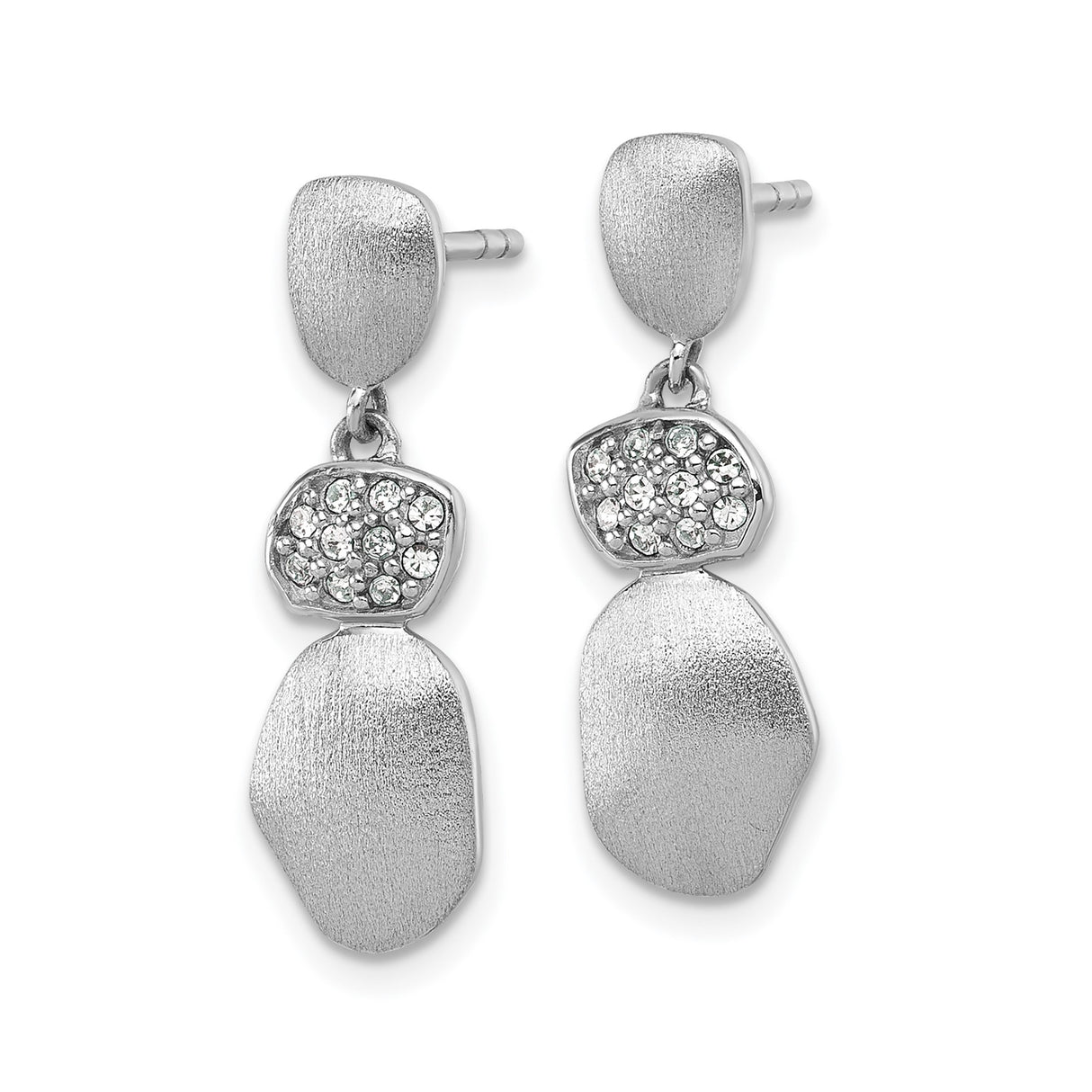 Sterling Silver Dangle Earrings with Clear Cubic Zirconia and Abstract Textured Design