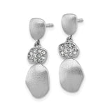 Sterling Silver Dangle Earrings with Clear Cubic Zirconia and Abstract Textured Design