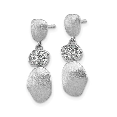 Sterling Silver Dangle Earrings with Clear Cubic Zirconia and Abstract Textured Design