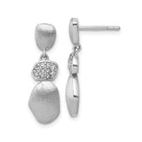 Sterling Silver Dangle Earrings with Clear Cubic Zirconia and Abstract Textured Design