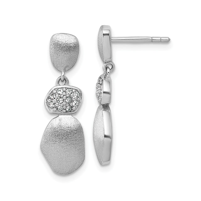 Sterling Silver Dangle Earrings with Clear Cubic Zirconia and Abstract Textured Design